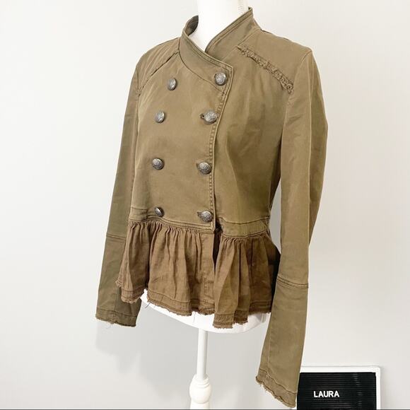 Free People green ruffled military jacket small - Picture 4 of 15